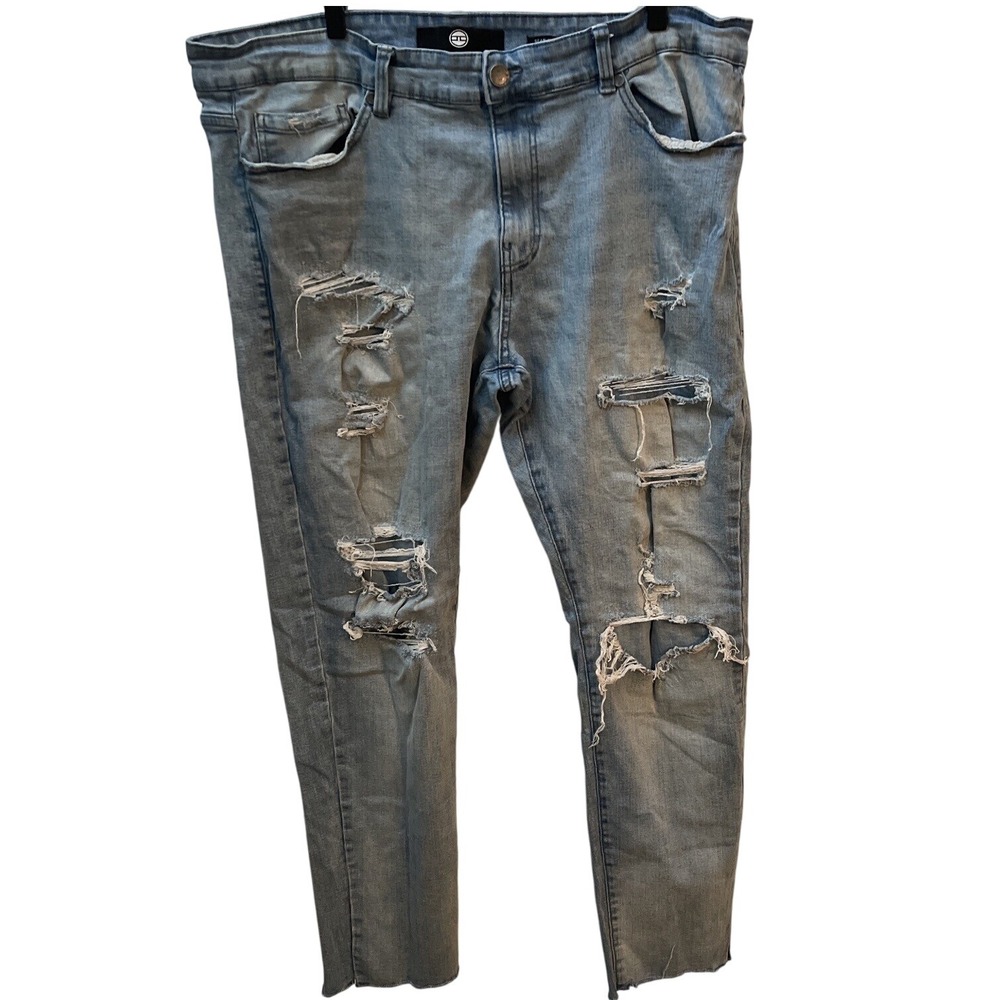 Jordan Craig Sean Fit Distressed Rip Light‎ Wash Denim Jeans 42x32 JM3399